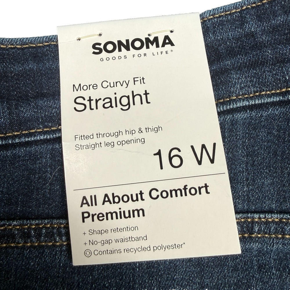 Sonoma All About Comfort Jeans Womens Plus 16W‎ More Curvy Straight Stretch NWT